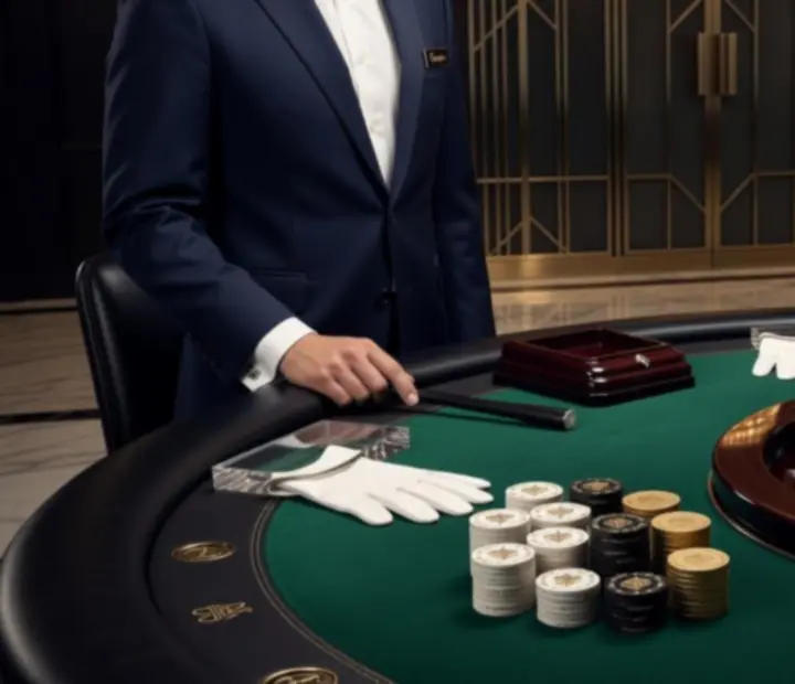 Profesjonalne stoły do pokera, ruletki i blackjacka przygotowane jako atrakcje rekreacyjne podczas eleganckiego wydarzenia.