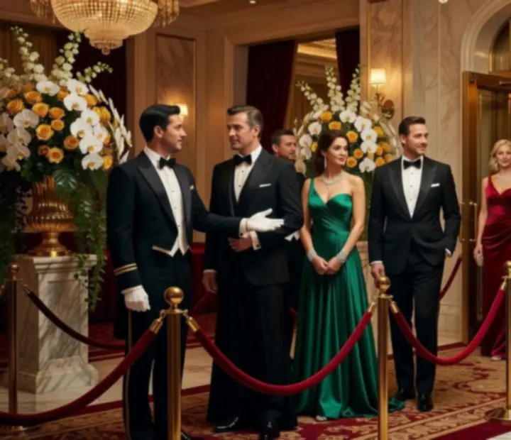 Wejście na elegancki event VIP z czerwonym dywanem